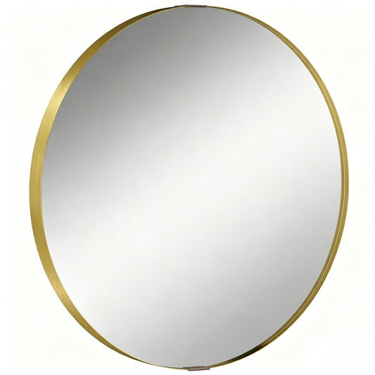 HOMCOM Round Wall Mirror 61 cm, Wall Mounted Bathroom Mirror with Tempered Safety Glass and Aluminium Alloy Frame, Gold Tone