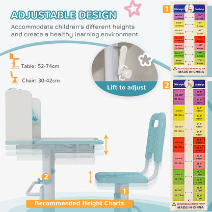 طقم طاولة دراسة وكرسي للأطفال قابل لتعديل الارتفاع من ZONEKIZ، مع درج ورف تخزين، 80 × 54.5 × 104 سم، أزرق