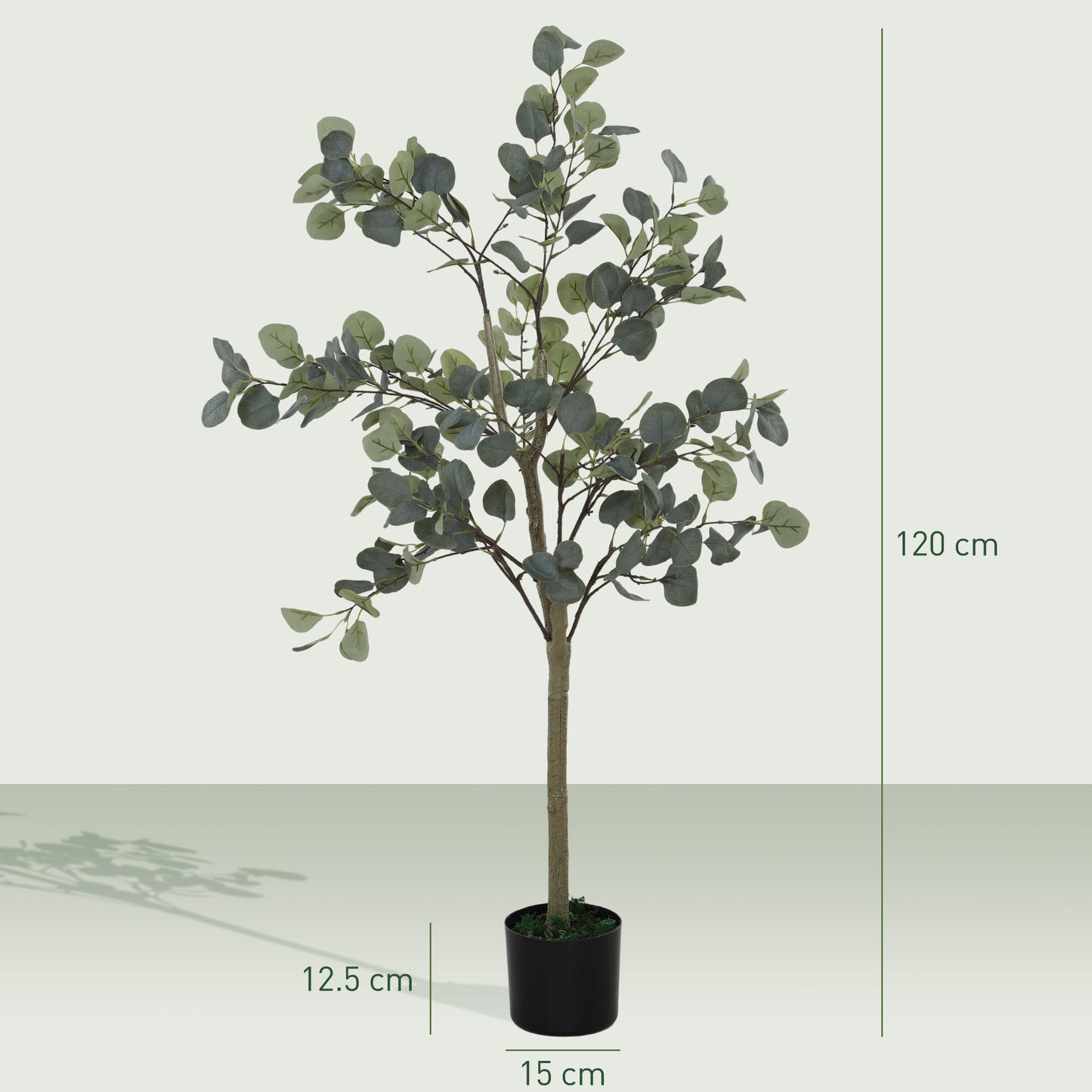 HOMCOM Set of 2 Decorative Artificial Tree, 4ft/ 120cm Silk Eucalyptus Trees with 230 Silver Dollar Leaves in Pot, Fake Plants for Home, Office, Living Room, Indoor Decor