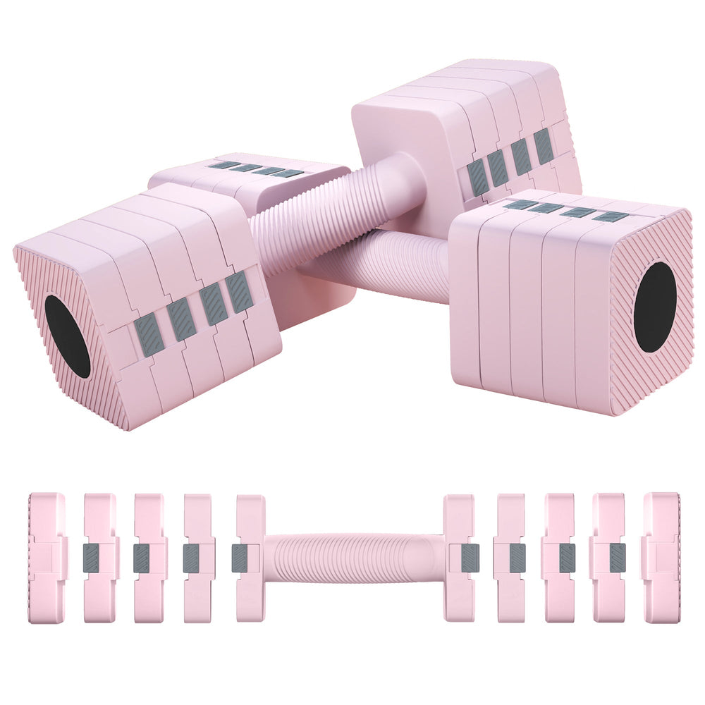 SPORTNOW Adjustable Dumbbell Set of 2, Each 1/2/3/4/5 kg Weight, 5-in-1 Weights Dumbbells Set with Non-Slip Handle, Pink