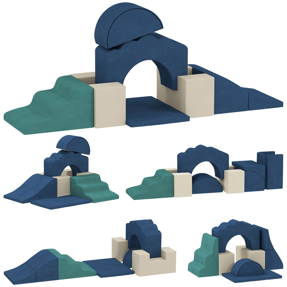 AIYAPLAY 7 Piece Kids Soft Play Set with Detachable Cover, Baby Indoor Climb and Crawl Foam Toy for Toddlers, Dark Blue