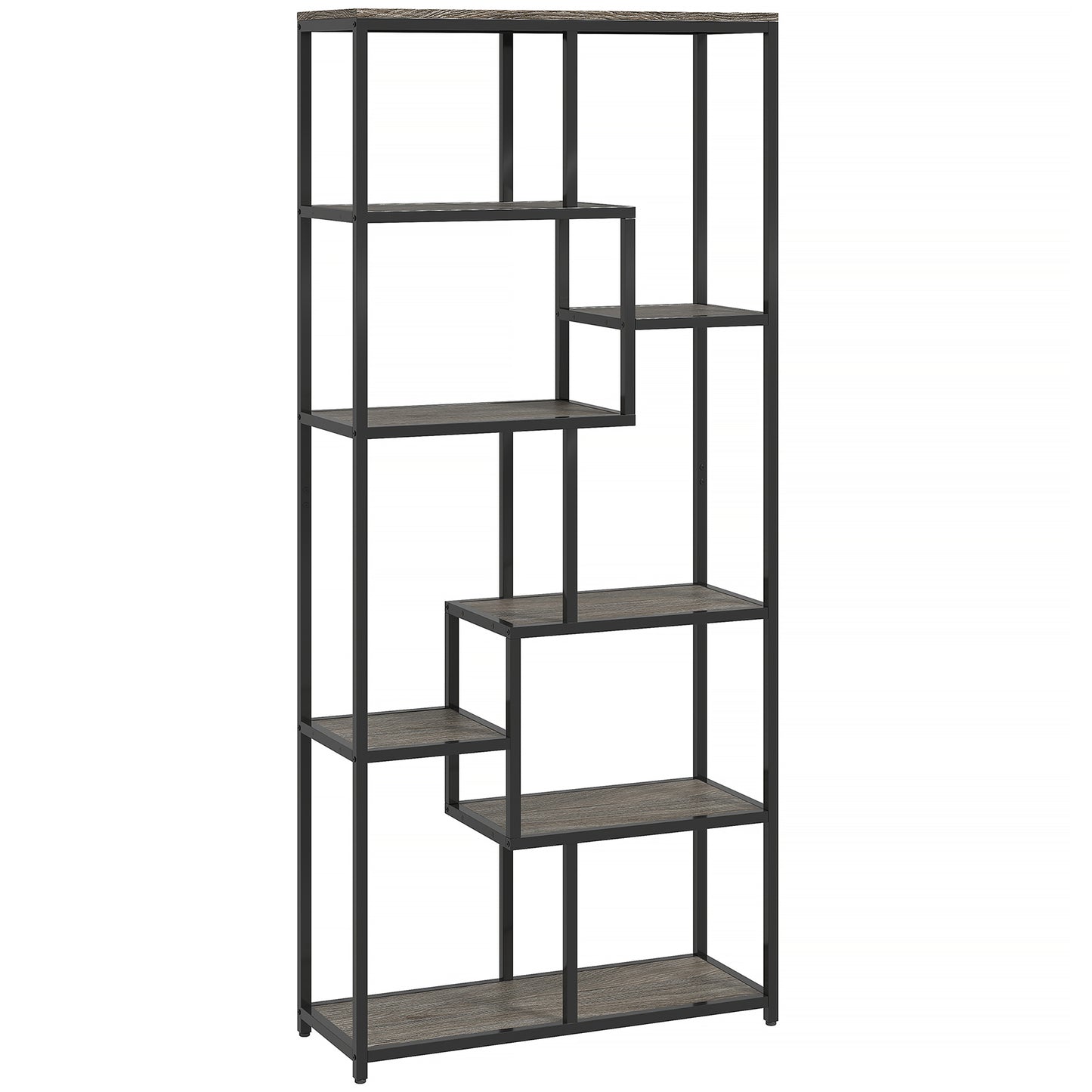 HOMCOM Seven-Tier Geometric Bookcase - Grey/Black