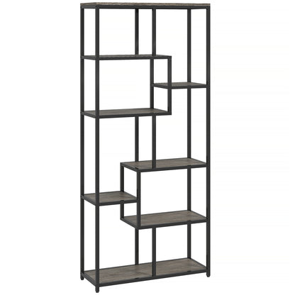 HOMCOM Seven-Tier Geometric Bookcase - Grey/Black