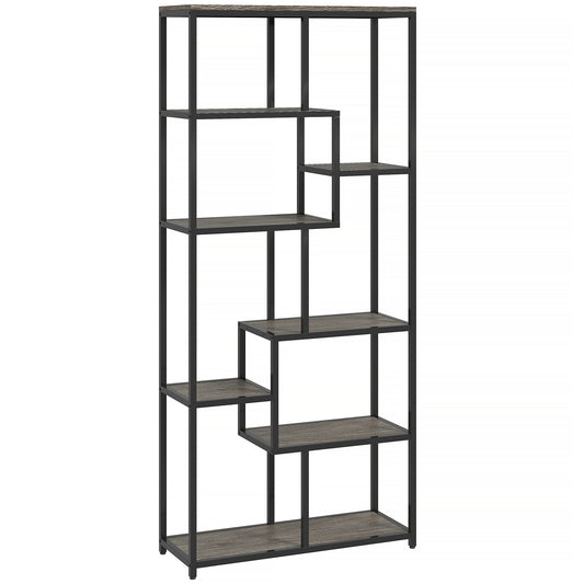 HOMCOM Seven-Tier Geometric Bookcase - Grey/Black