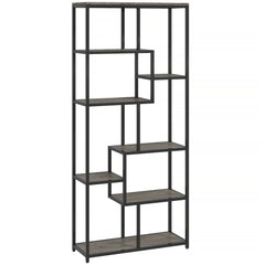 HOMCOM Seven-Tier Geometric Bookcase - Grey/Black