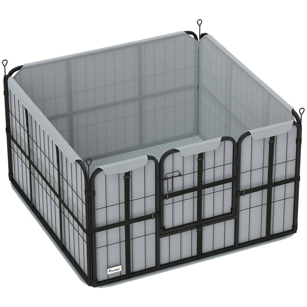 PawHut Steel Dog Whelping Box with Washable Whelping Pad, Wind-Resistant Cloth, for Small, Medium Dogs, 102 x 102 x 60cm