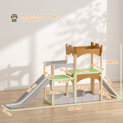 AIYAPLAY 5 in 1 Kids Indoor Playset Toddler Slide with Climbing Wall Storage Space Dual Platforms Indoor Playground for 3-6 Years