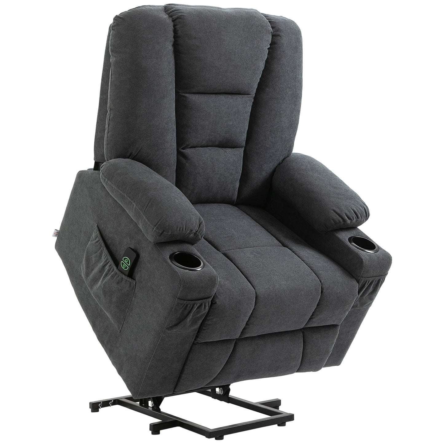 HOMCOM Electric Riser Recliner Armchairi1/4OE Oversized Chair with Cup Holder & Side Pockets for Elderly in Living Room, Charcoal Grey