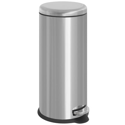 HOMCOM Foot Pedal Bin Stainless Steel Metal Waste Rubbish Lid Kitchen Garbage 30L Silver