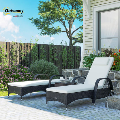 Outsunny 2 Seater Rattan Sun Lounger Set with Side Table Black