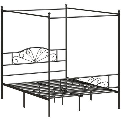 HOMCOM Canopy Bed Frame King Size, Metal Platform Bed Frame with Headboard and Footboard, Underbed Storage, Black