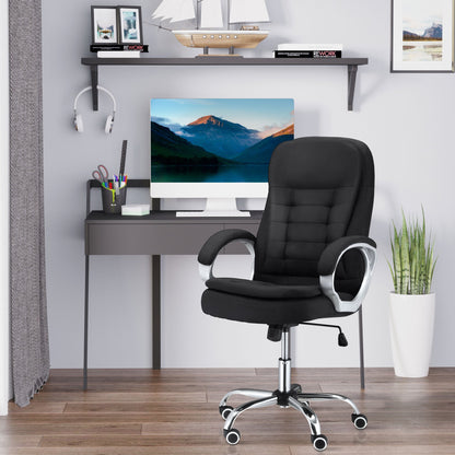 Vinsetto Ergonomic Office Chair Task Chair for Home with Arm, Swivel Wheels, Linen Fabric, Black