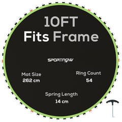 SPORTNOW Trampoline Replacement Mat with Spring Pull Tool, 54 V-Hooks, for 10ft Trampoline using 14cm Springs, Green