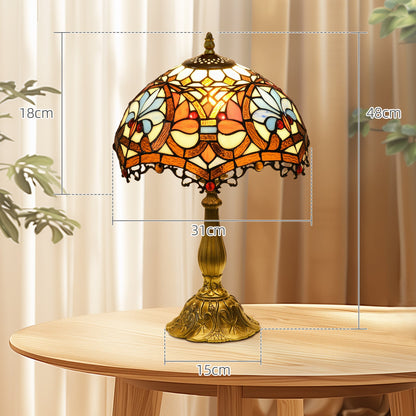 HOMCOM Stained Glass Table Lamp, Handcrafted Artisan Collectible, Suitable for Living Room and Bedside, Multi-Coloured, √ê¬§30 x 48Hcm, Zinc Alloy.