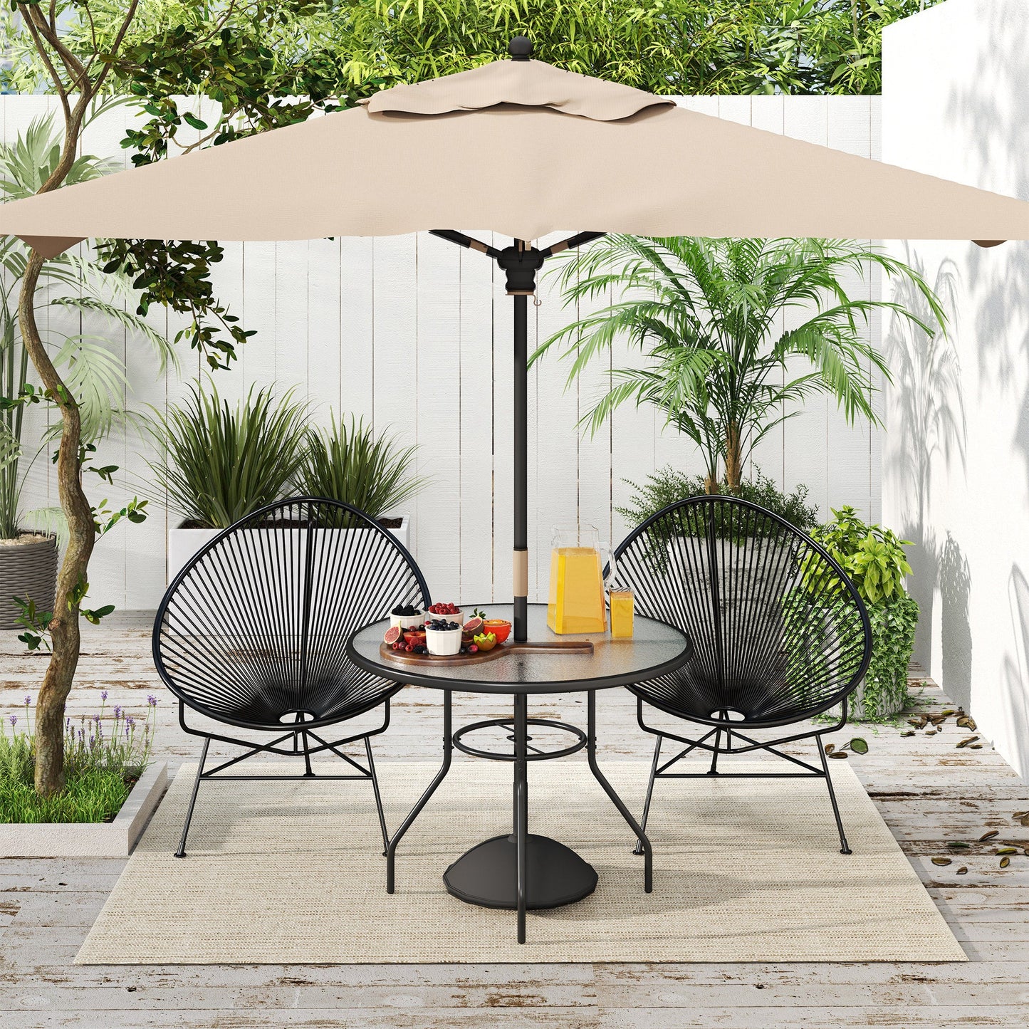 Outsunny Glass-Top Garden Table, with Parasol Hole - Black