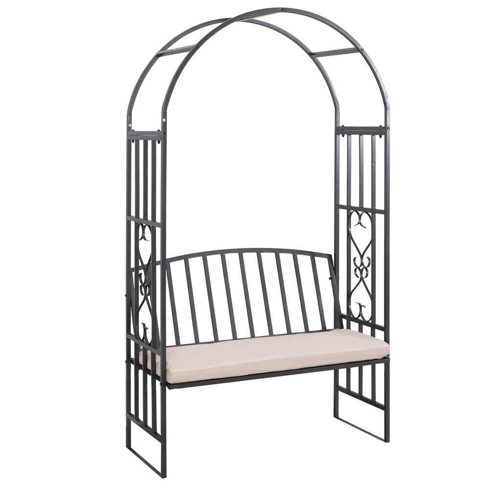 Outsunny Metal Frame Bench W/Arch, 114Lx60Wx206H cm-Grey