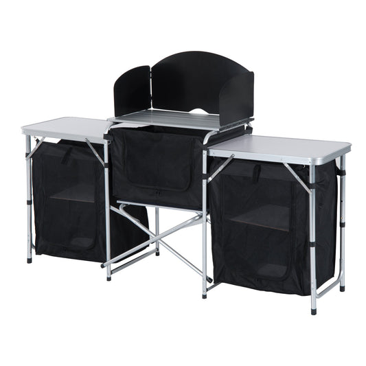Outsunny Multi-Storage Portable Camping Kitchen, with Heat-Resistant Tabletops and Bag