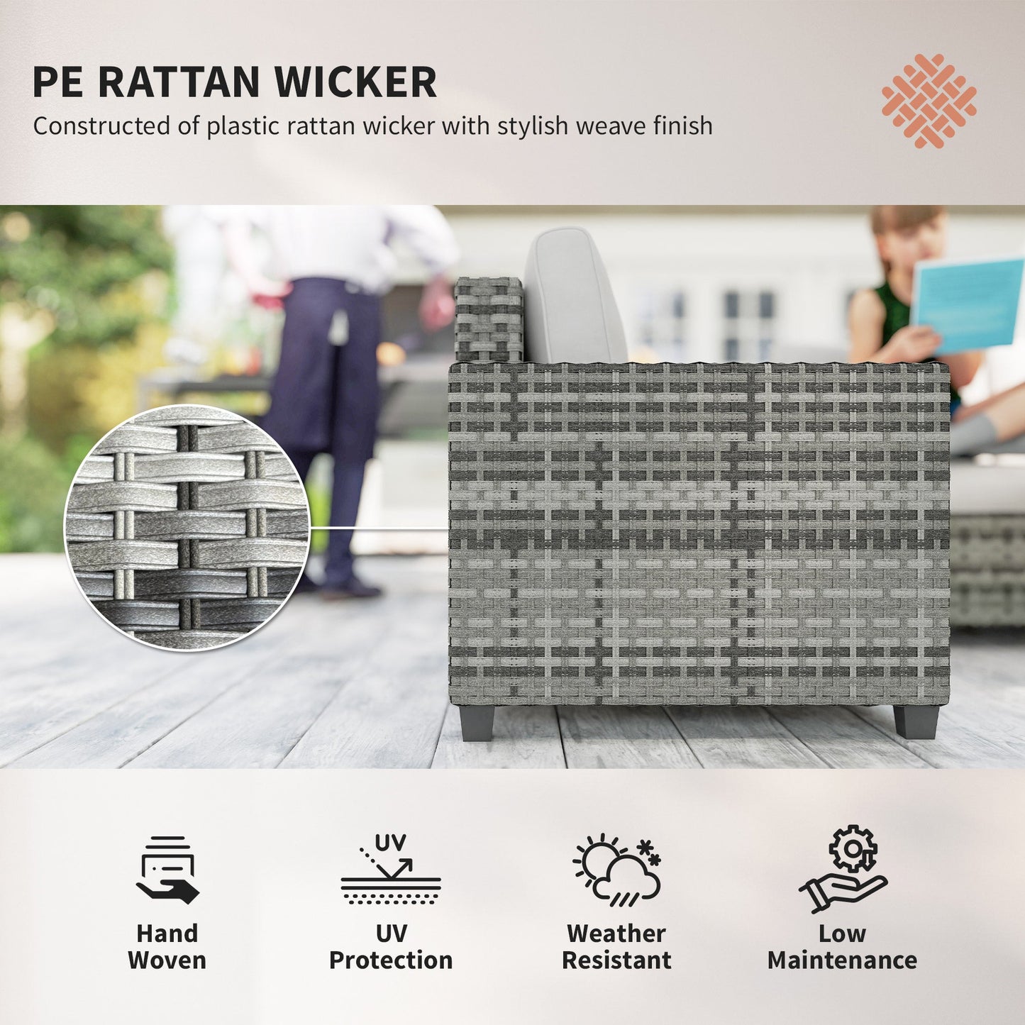 Outsunny Six-Piece Modular Rattan Sofa Set - Light Grey