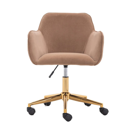 Velvet Adjustable Height Swivel Executive Office Chair with Gold Legs, Ergonomic Backrest, 58x58x86 cm, Coffee