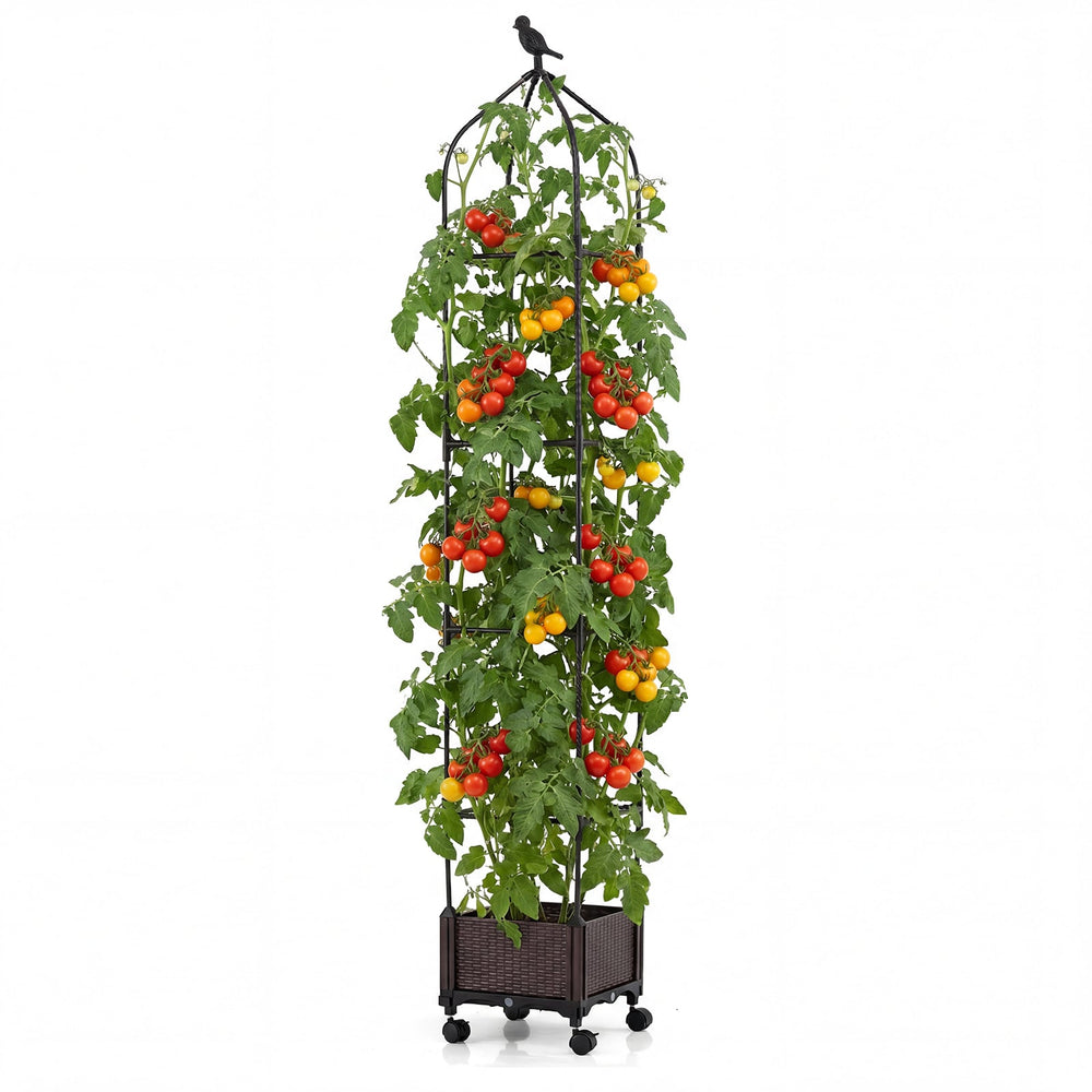 Raised Garden Bed Planter Box with Obelisk Trellis 200 cm-Black