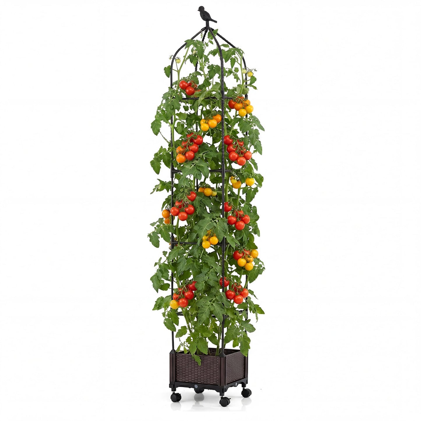 Raised Garden Bed Planter Box with Obelisk Trellis 200 cm-Black