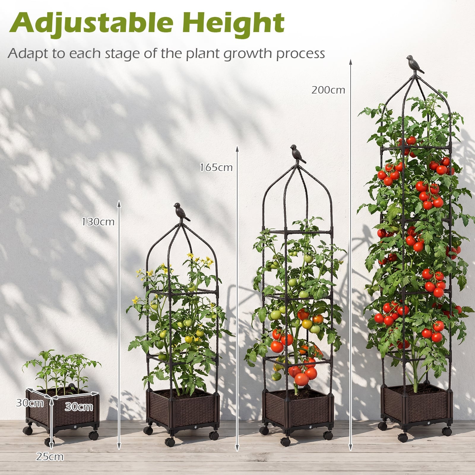 Raised Garden Bed Planter Box with Obelisk Trellis 200 cm-Black