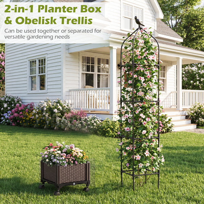 Raised Garden Bed Planter Box with Obelisk Trellis 200 cm-Black