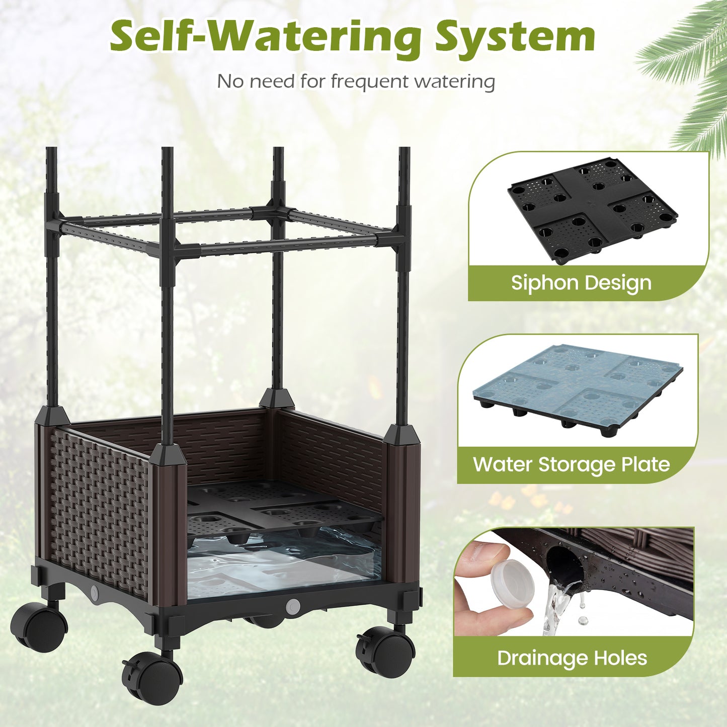 Raised Garden Bed Planter Box with Obelisk Trellis 200 cm-Black