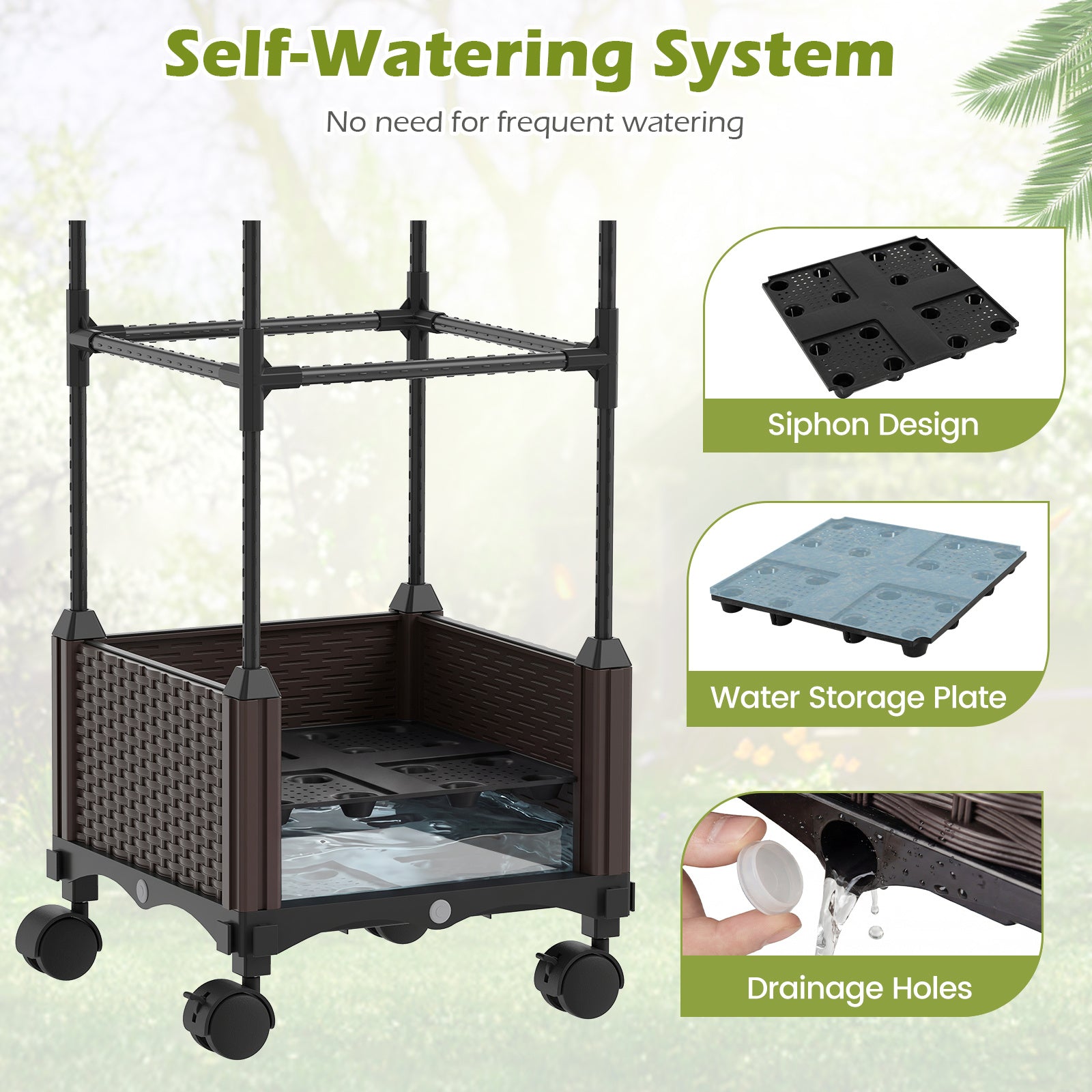 Raised Garden Bed Planter Box with Obelisk Trellis 200 cm-Black