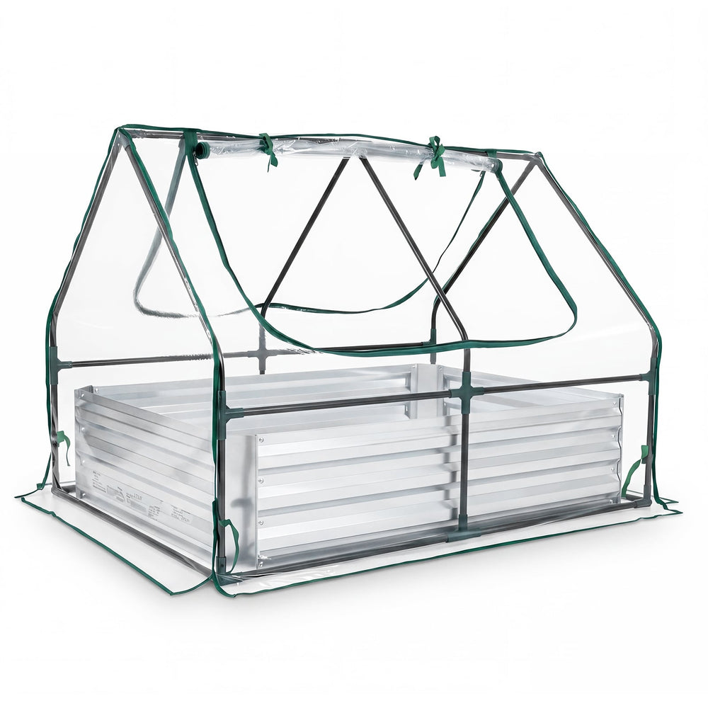 Raised Garden Bed with 2 Large Screen Windows for Flowers Vegetables-Silver