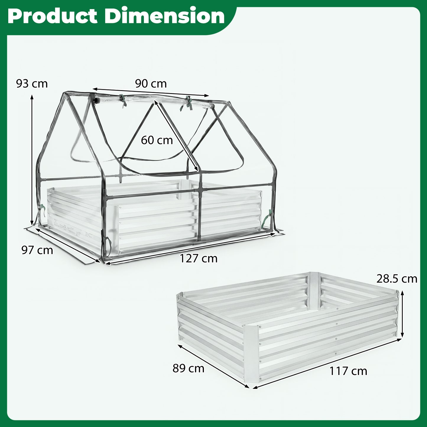 Raised Garden Bed with 2 Large Screen Windows for Flowers Vegetables-Silver
