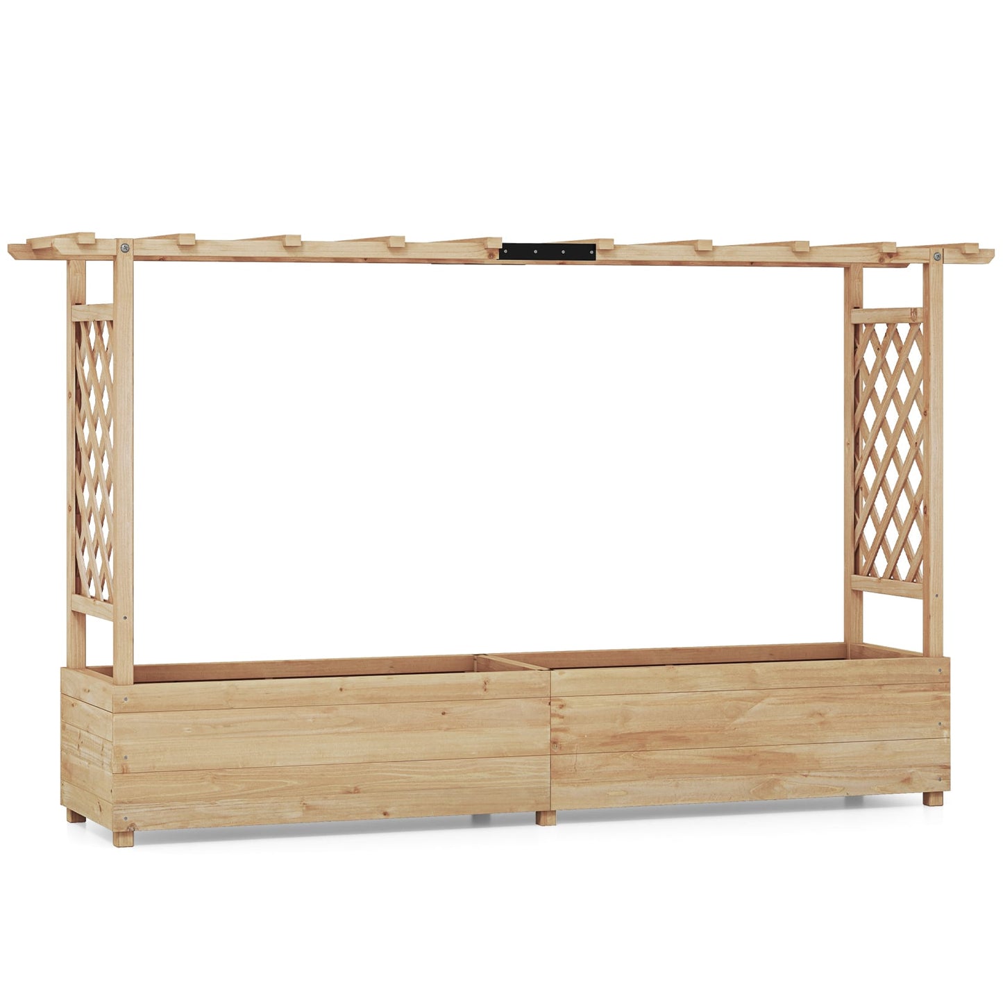 Raised Garden Bed with 2-Sided Trellis and Hanging Roof-Natural