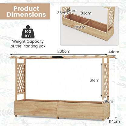 Raised Garden Bed with 2-Sided Trellis and Hanging Roof-Natural