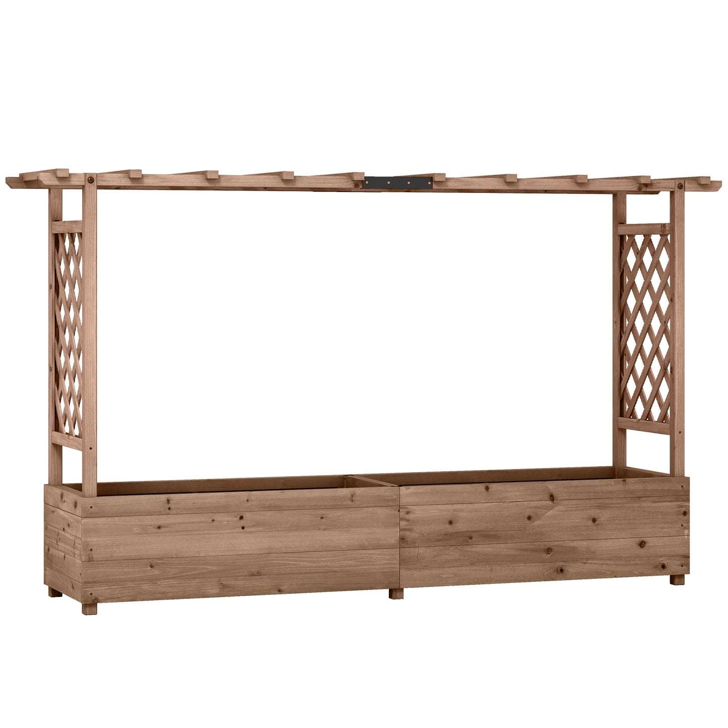 Raised Garden Bed with 2-Sided Trellis and Hanging Roof-Rustic Brown