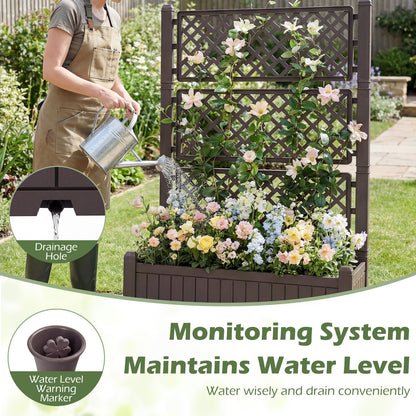 Raised Garden Bed with Lattice Trellis Drainage Plug and Gauge-Brown