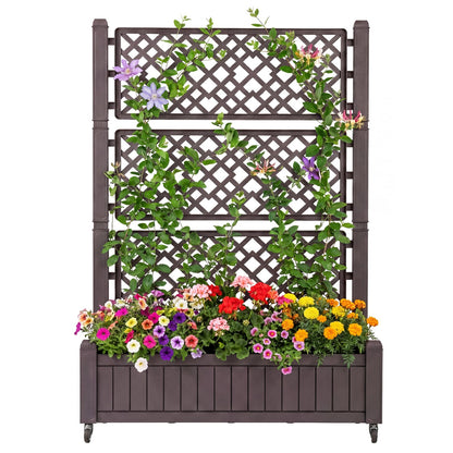 Raised Garden Bed with Lattice Trellis Drainage Plug and Gauge-Brown