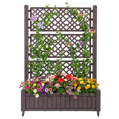 Raised Garden Bed with Lattice Trellis Drainage Plug and Gauge-Brown