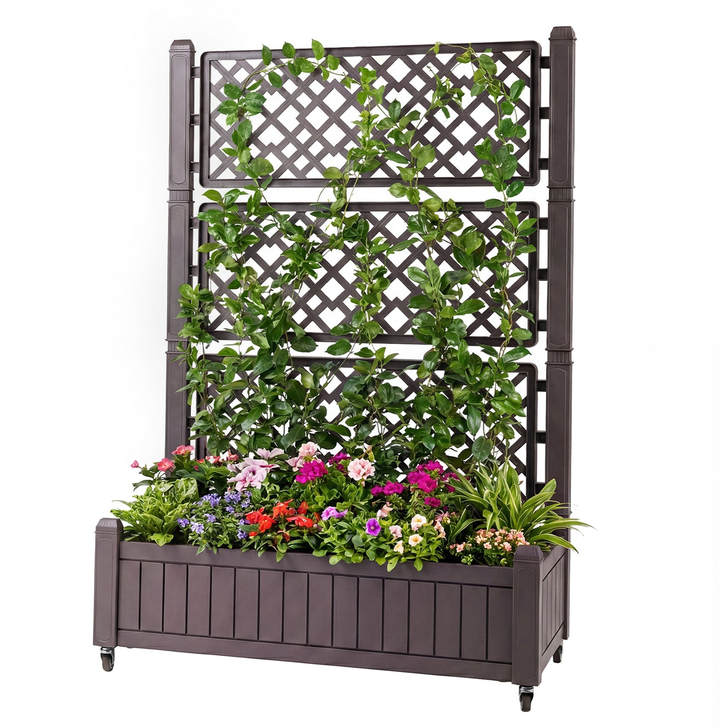 Raised Garden Bed with Lattice Trellis Drainage Plug and Gauge-Brown