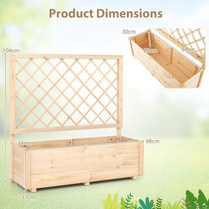 Raised Garden Bed with Lattice Trellis Wooden Elevated Planter-Natural