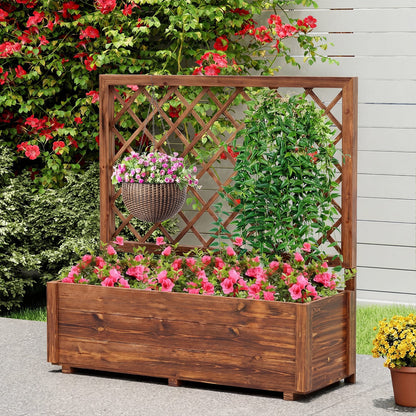 Raised Garden Bed with Lattice Trellis Wooden Elevated Planter-Orange