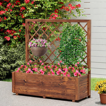 Raised Garden Bed with Lattice Trellis Wooden Elevated Planter-Orange