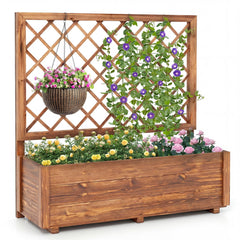 Raised Garden Bed with Lattice Trellis Wooden Elevated Planter-Orange