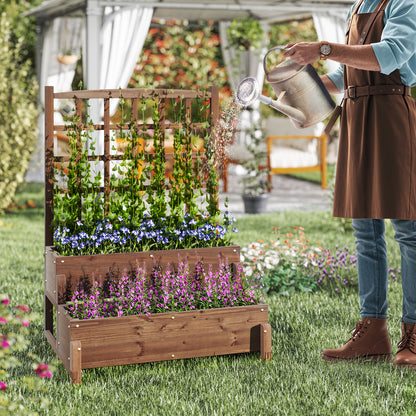 Raised Garden Bed with Lattice Trellis and Drainage Holes-Rustic Brown