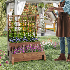 Raised Garden Bed with Lattice Trellis and Drainage Holes-Rustic Brown