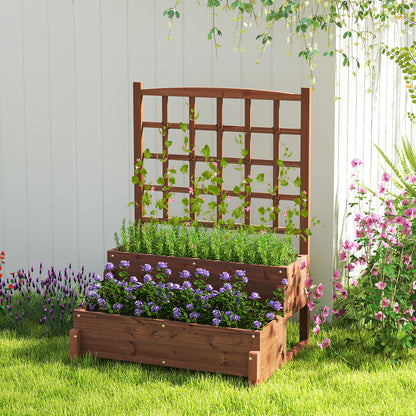 Raised Garden Bed with Lattice Trellis and Drainage Holes-Rustic Brown