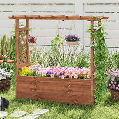 Raised Garden Bed with Lattice Trellises Hanging Roof Drainage-Ornge-L