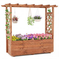 Raised Garden Bed with Lattice Trellises Hanging Roof Drainage-Ornge-L