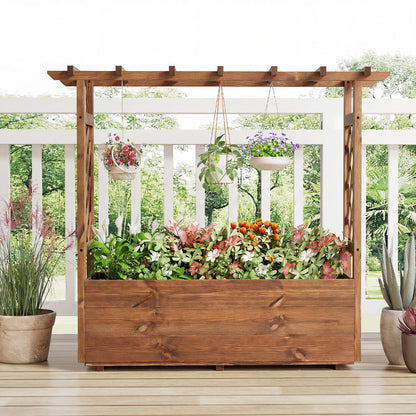 Raised Garden Bed with Lattice Trellises Hanging Roof Drainage-Ornge-L