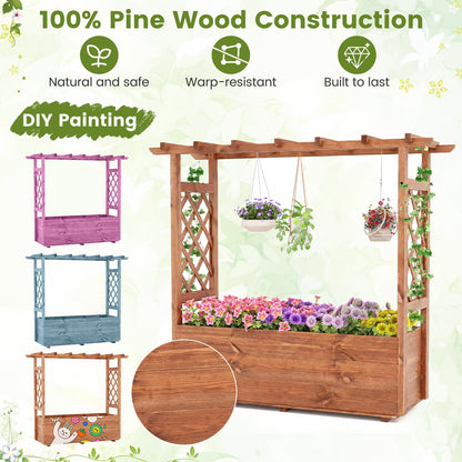 Raised Garden Bed with Lattice Trellises Hanging Roof Drainage-Ornge-L