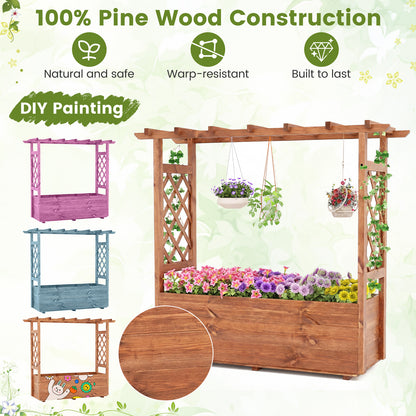 Raised Garden Bed with Lattice Trellises Hanging Roof Drainage-Ornge-L